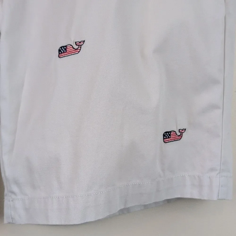 Vineyard Vines Cotton Breaker Short Embroidered American Flag Whales Size 35